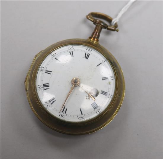 An early 18th century gilt keywind pocket watch,